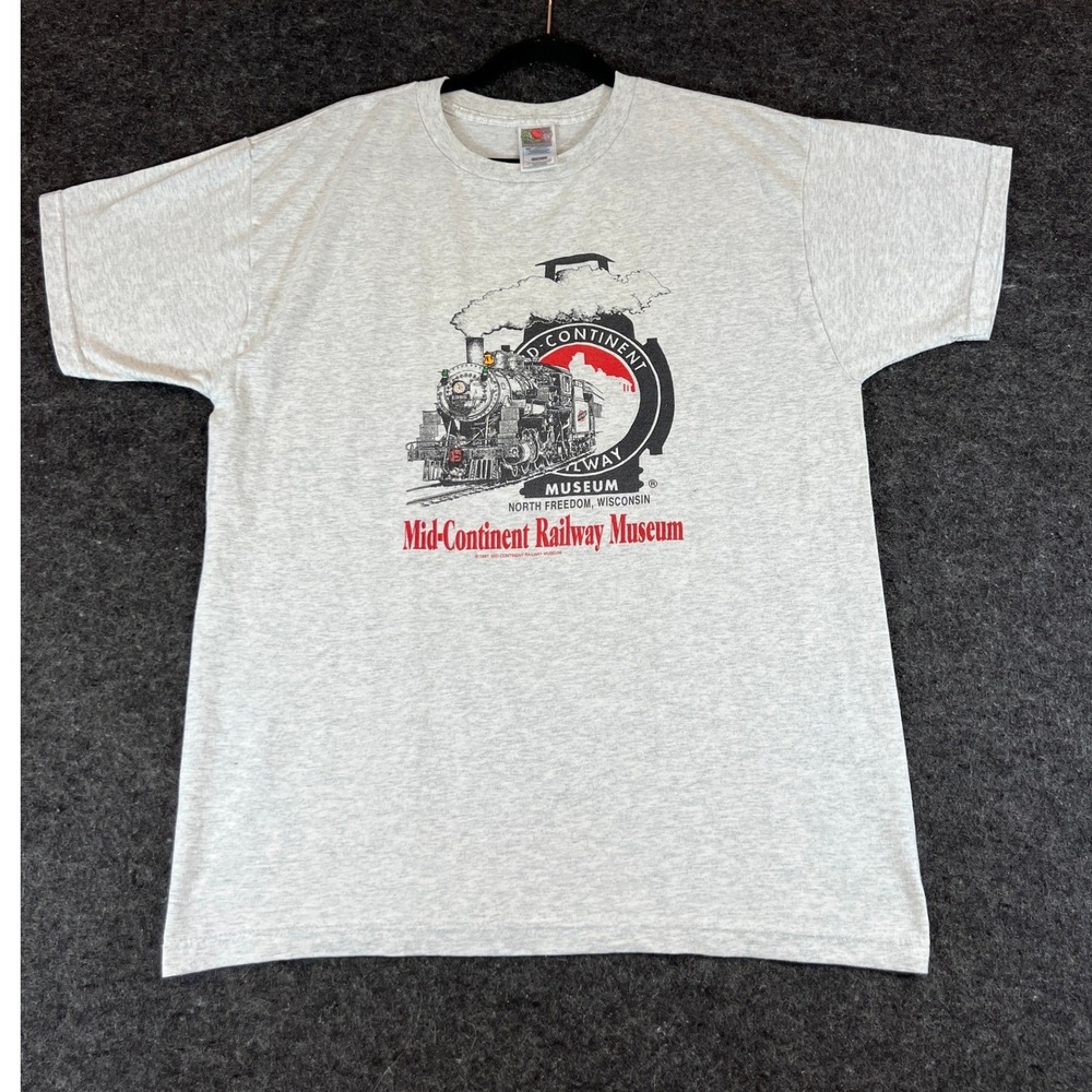 Vintage 90s Mid-Continent Railway Museum T-Shirt Mens Large Gray Streetwear